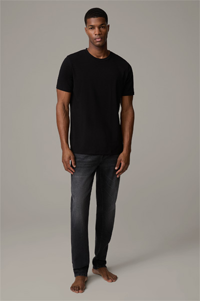 T-shirt van stretchkatoen, duopak, zwart