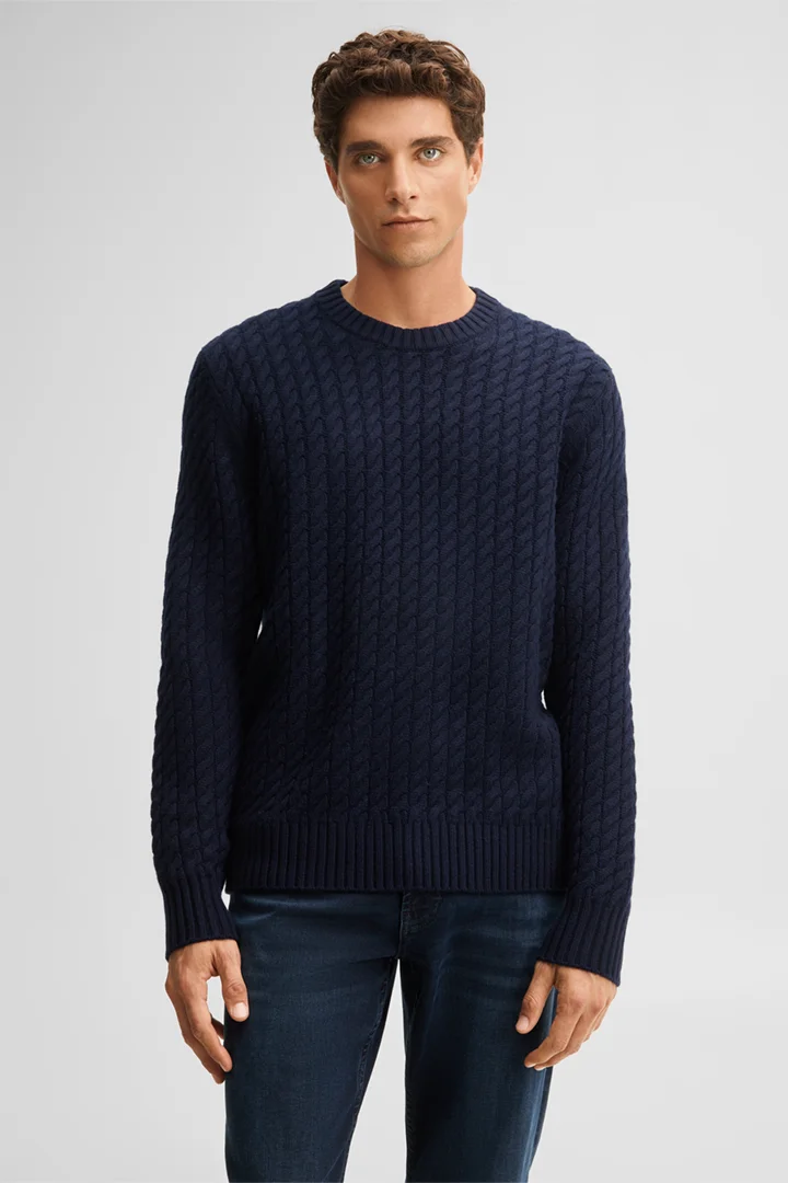 Führt zu Produktdetailseite „Rundhals-Pullover mit Kaschmir, navy"