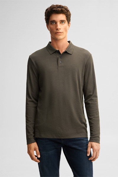 Führt zu Produktdetailseite „Langarm-Polo-Shirt, oliv"