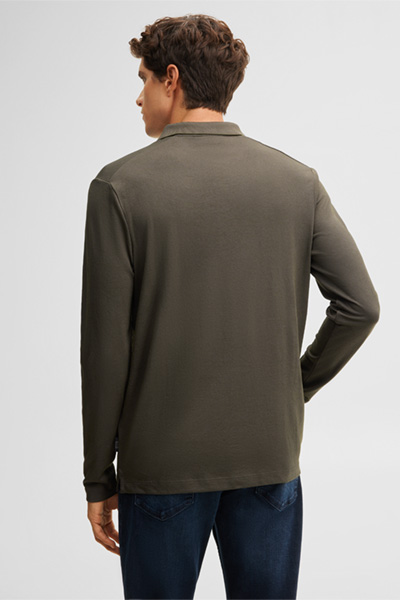 Führt zu Produktdetailseite „Langarm-Polo-Shirt, oliv"
