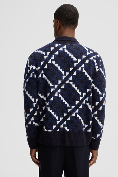 Mène à la page produit « Cardigan à col polo, bleu marine »