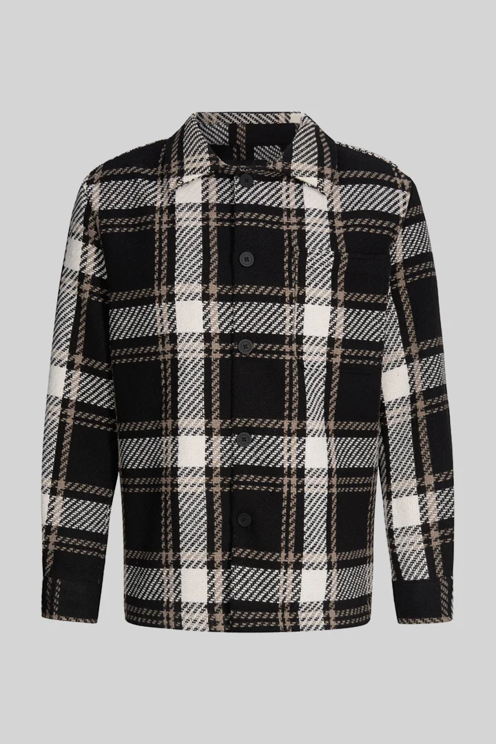 Strellson présente le produit Cotton-blend shirt jacket, black checked de la catégorie  en visuel détouré