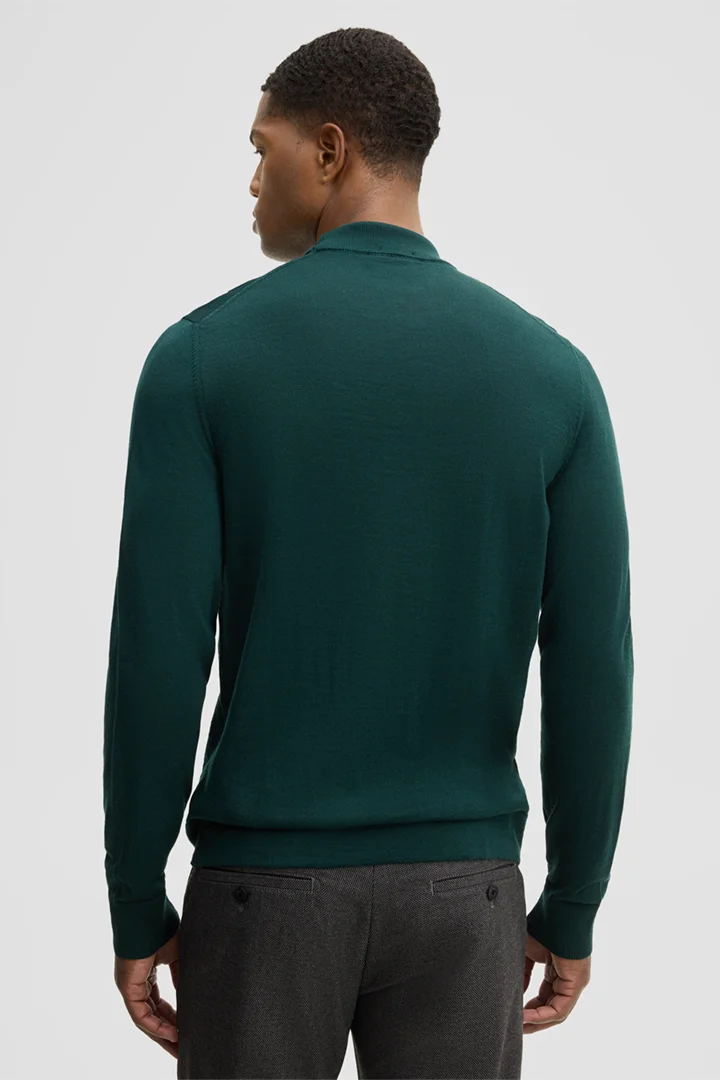 Führt zu Produktdetailseite „Schurwoll-Pullover mit Stehkragen, petrol"