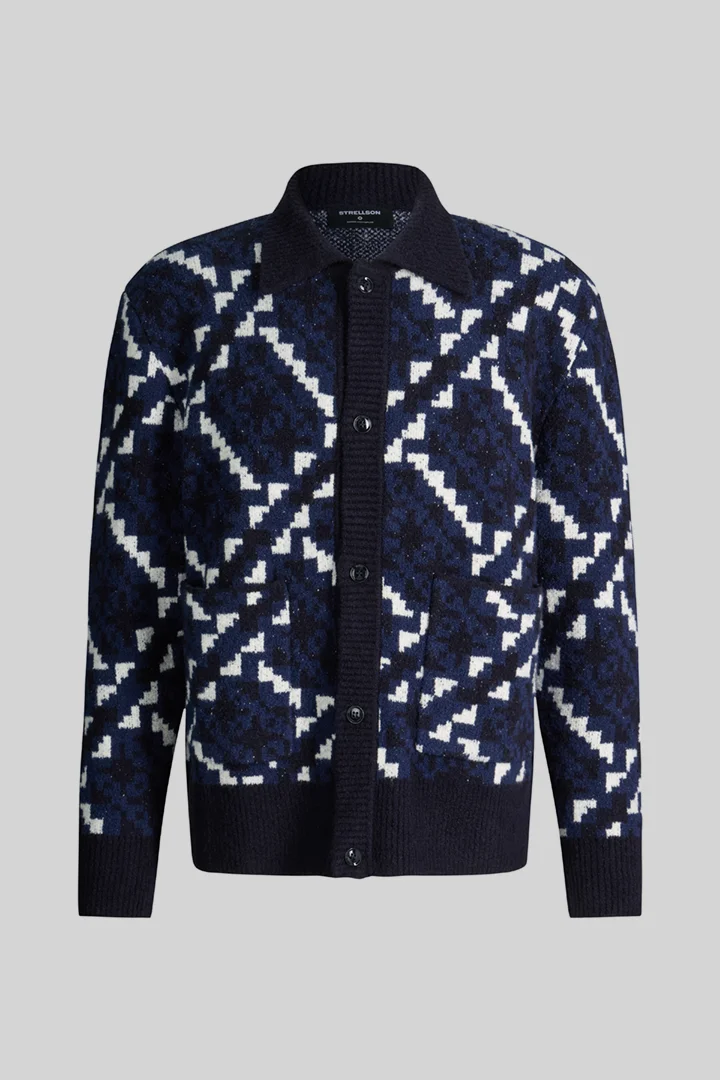 Führt zu Produktdetailseite „Cardigan mit Polo-Kragen, navy"