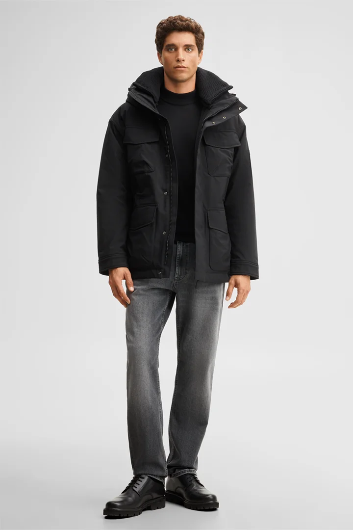 Führt zu Produktdetailseite „Parka-Jacke mit Kapuze, schwarz"