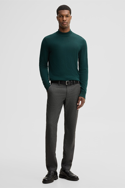 Leads to product detail page "Virgin wool jumper with stand-up collar, petrol"