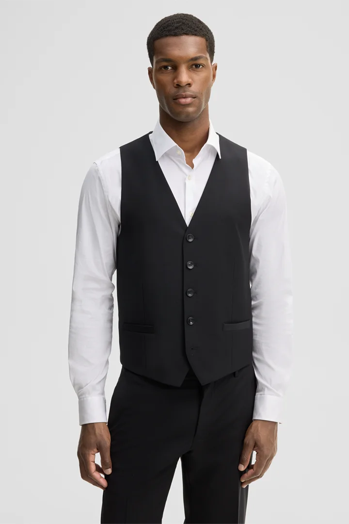 Mène à la page produit « Gilet de costume en laine mélangée, noir »