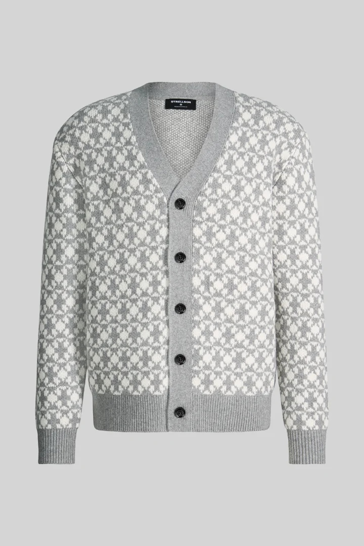 Führt zu Produktdetailseite „Strickjacke aus Baumwollmix, grau"