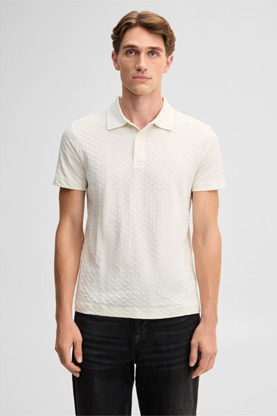 Leads to product detail page "Pure cotton polo shirt, off-white"