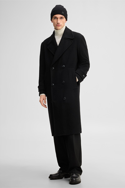 Führt zu Produktdetailseite „Trenchcoat aus Wollmix, schwarz"