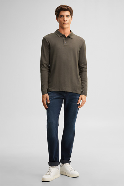 Führt zu Produktdetailseite „Langarm-Polo-Shirt, oliv"