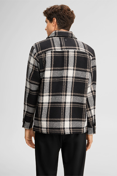 Leads to product detail page "Cotton-blend shirt jacket, black checked"