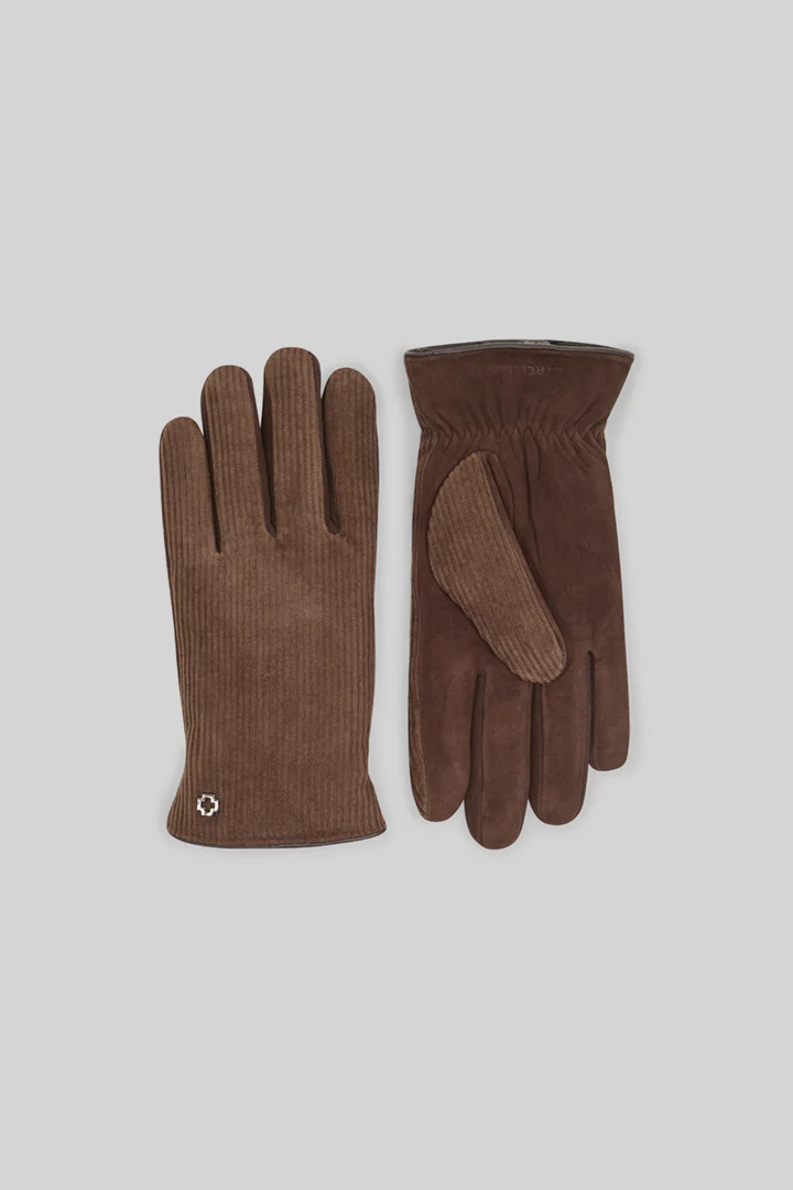 Führt zu Produktdetailseite „Handschuhe im Materialmix, dunkelbraun"
