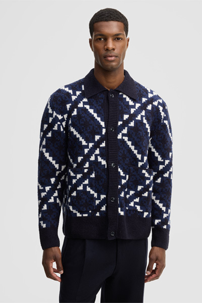 Mène à la page produit « Cardigan à col polo, bleu marine »