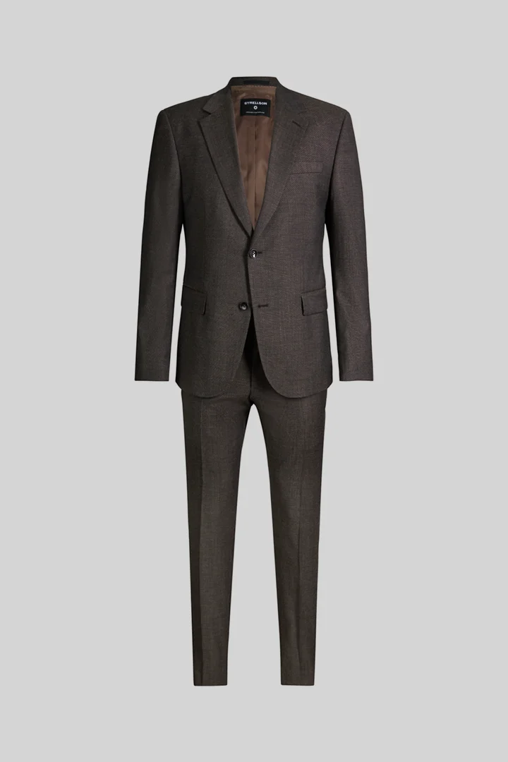 Leads to product detail page "Viscose-blend suit, brown"