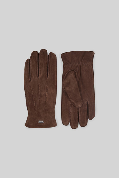 Leads to product detail page "Suede gloves, dark brown"