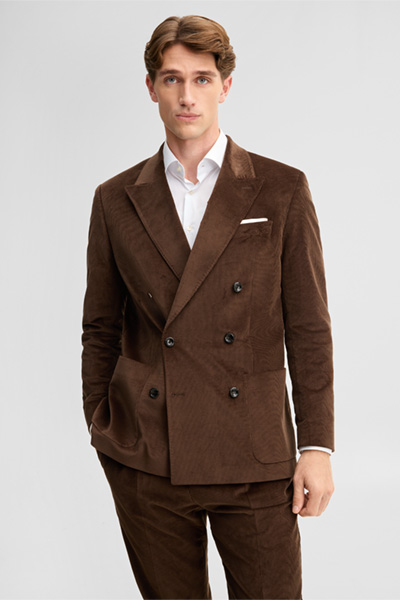 Leidt naar de productdetailpagina „Mix and match-colbert van corduroy en katoenmix, bruin"
