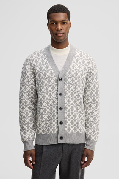 Führt zu Produktdetailseite „Strickjacke aus Baumwollmix, grau"