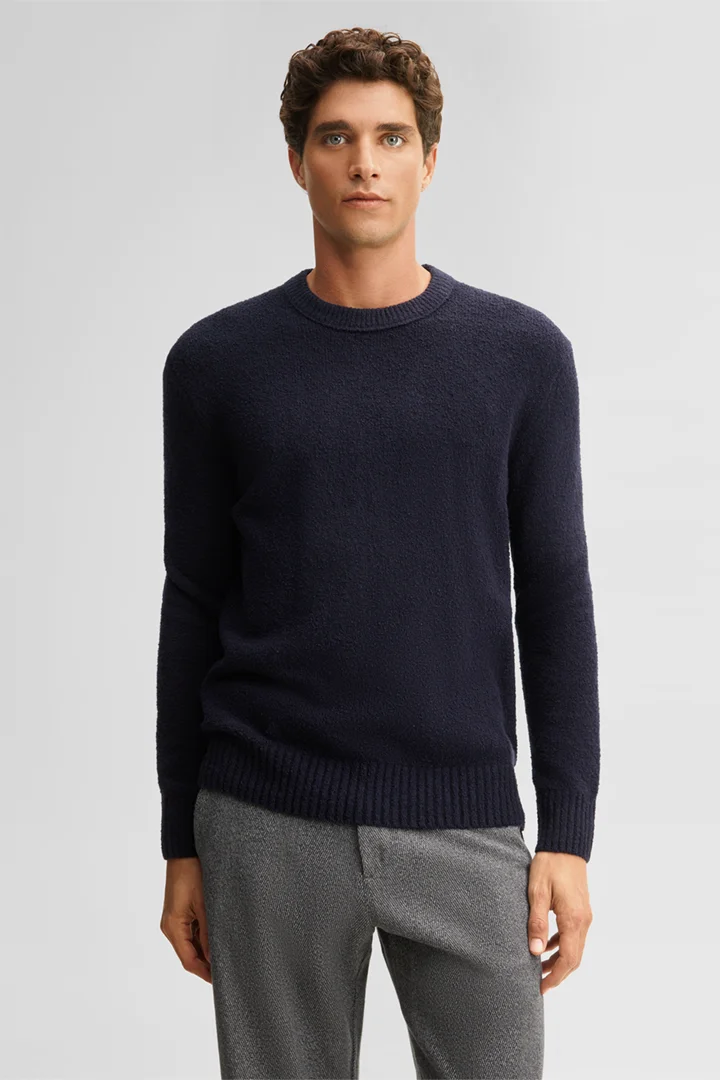 Führt zu Produktdetailseite „Rundhals-Pullover aus Wollmix, navy"