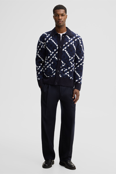 Mène à la page produit « Cardigan à col polo, bleu marine »
