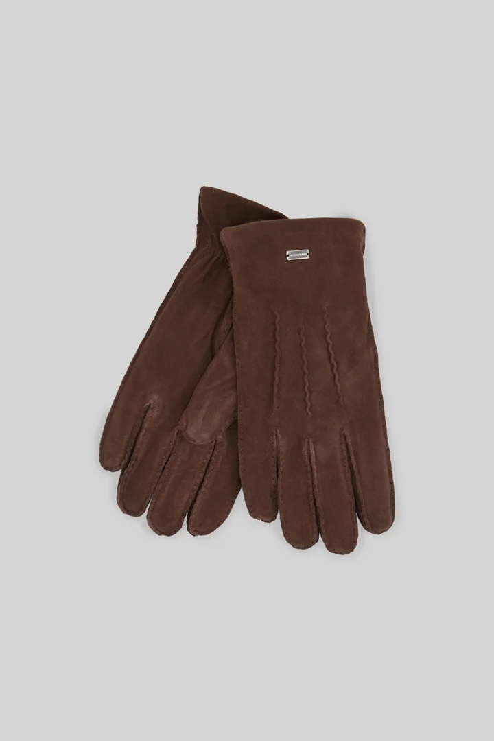 Führt zu Produktdetailseite „Handschuhe aus Veloursleder, dunkelbraun"