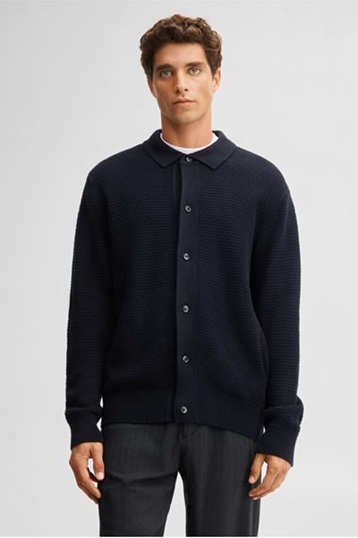 Leads to product detail page "Knitted polo shirt, navy"