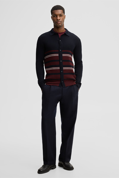 Leads to product detail page "Virgin wool knitted shirt with polo collar, navy"