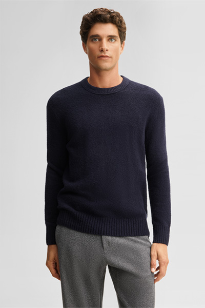 Führt zu Produktdetailseite „Rundhals-Pullover aus Wollmix, navy"