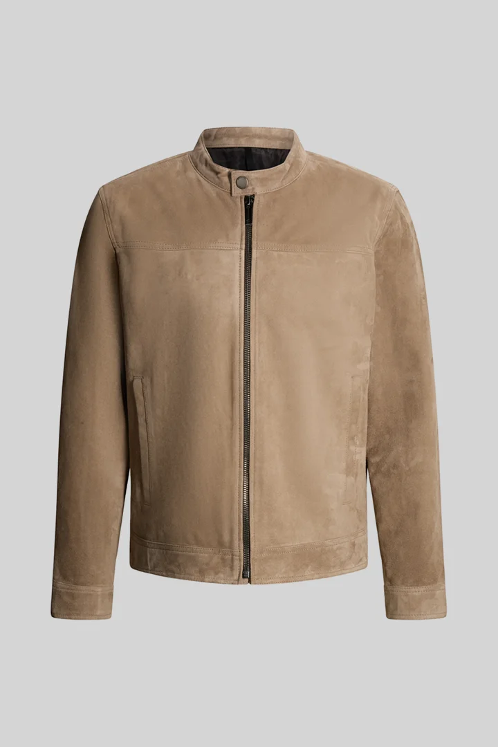 Mène à la page produit « Veste en cuir velours style motard, beige »