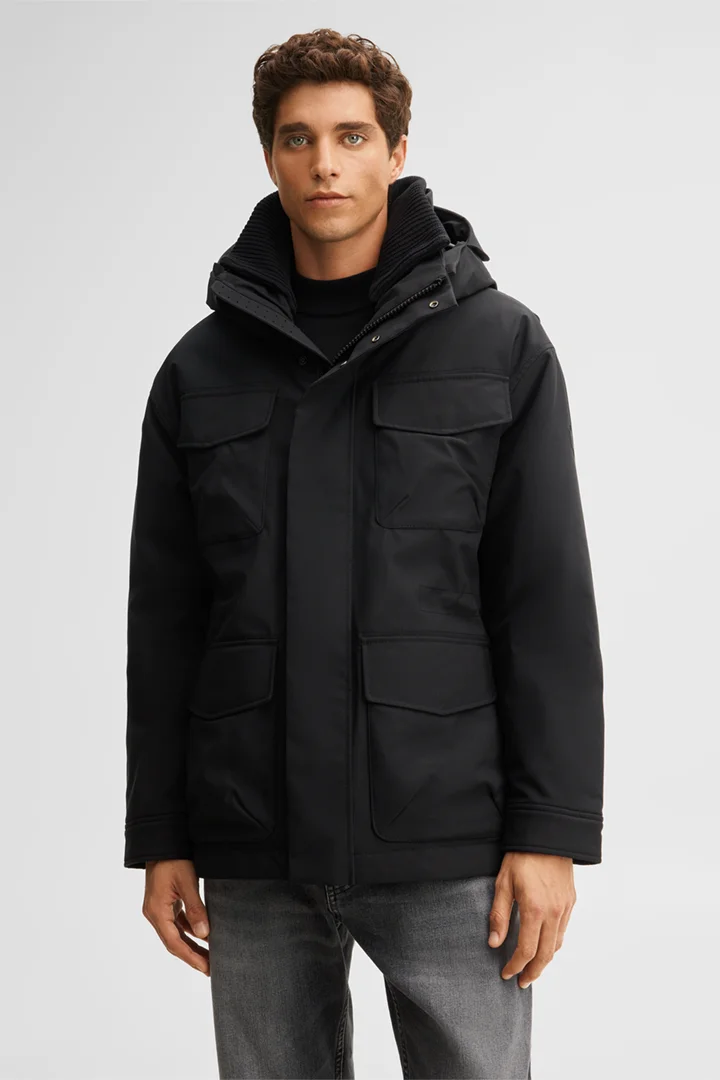 Führt zu Produktdetailseite „Parka-Jacke mit Kapuze, schwarz"