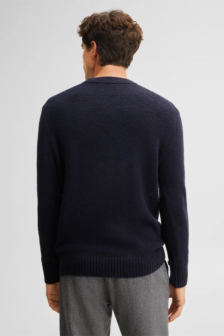 Leads to product detail page "Wool-blend crew-neck jumper, navy"