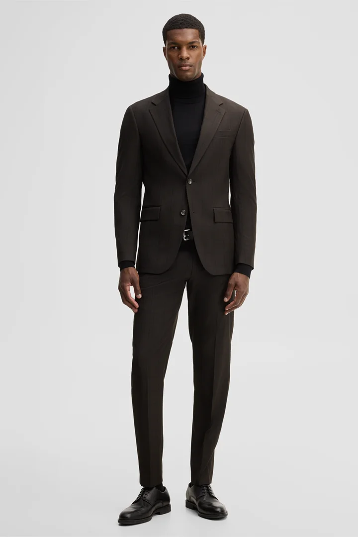 Leads to product detail page "Modular suit jacket in a viscose blend, brown"