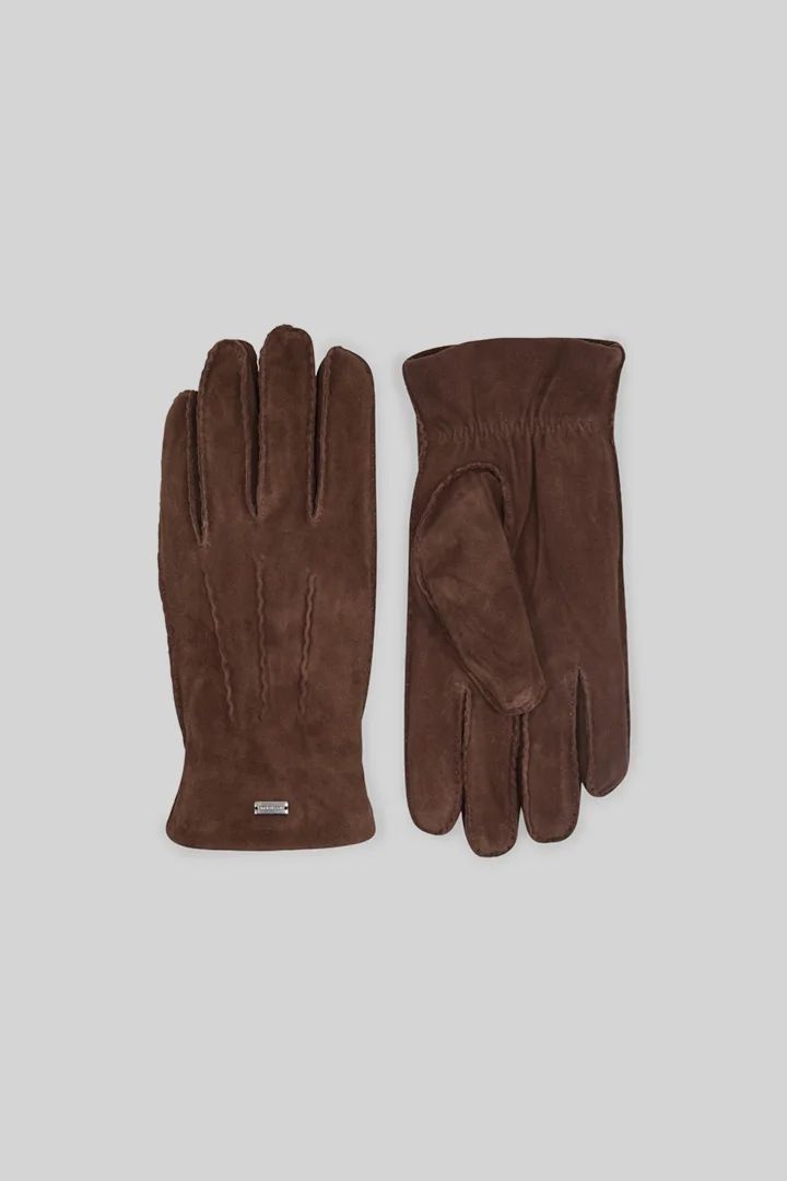 Führt zu Produktdetailseite „Handschuhe aus Veloursleder, dunkelbraun"