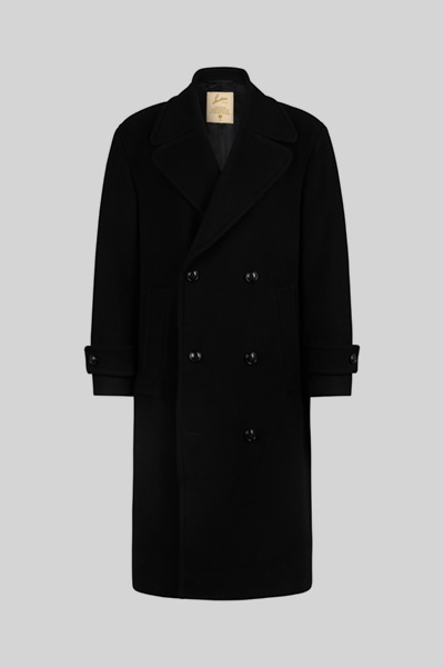 Manteau à double boutonnage en laine mélangée, noir
