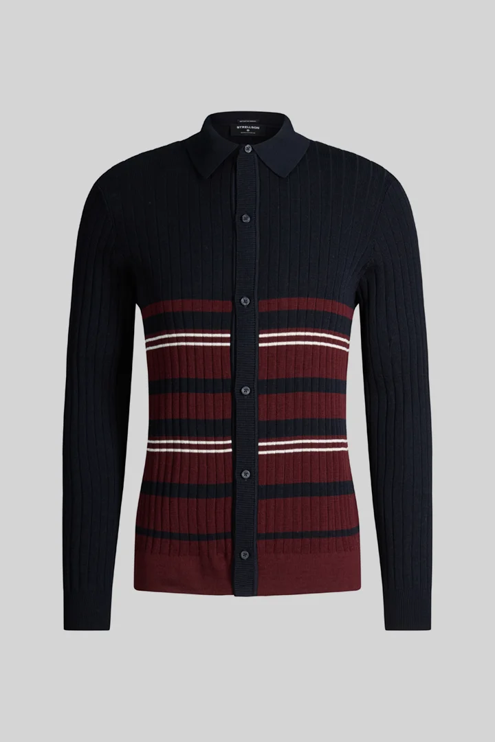 Führt zu Produktdetailseite „Schurwoll-Strick-Hemd mit Polo-Kragen, navy"