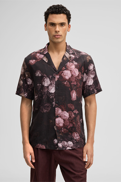Kurzarm-Hemd Clint, bordeaux floral