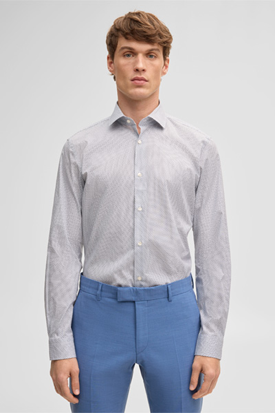 Hemd Stan, weiß/dunkelblau gemustert