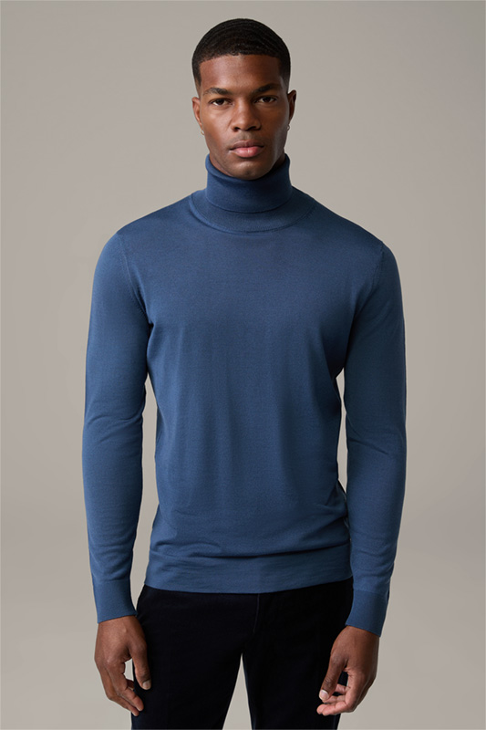 Pull-over à col roulé en laine vierge Marek, bleu