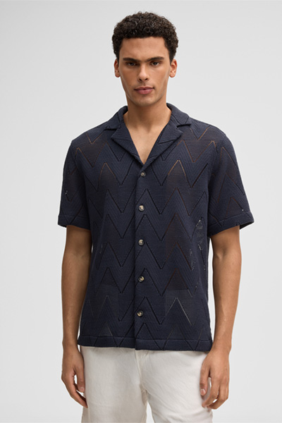 Kurzarm-Hemd Clint, navy gemustert