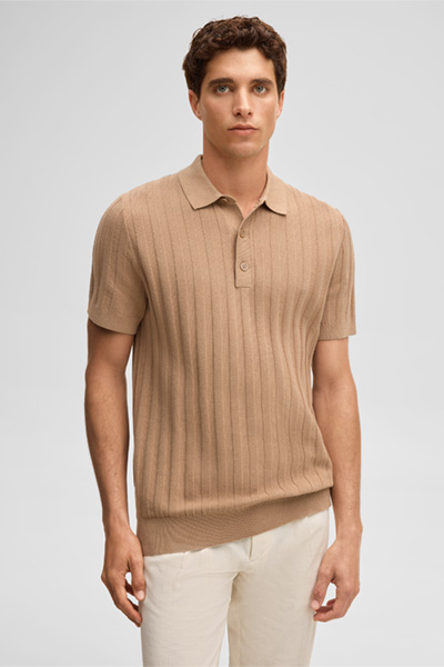 Leads to product detail page "Robas knitted polo shirt, camel ribbed"