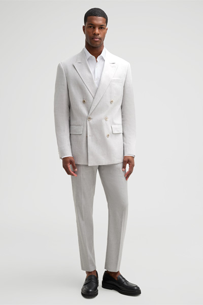 Mène à la page produit « Veste de costume en lin mélangé, argentée »