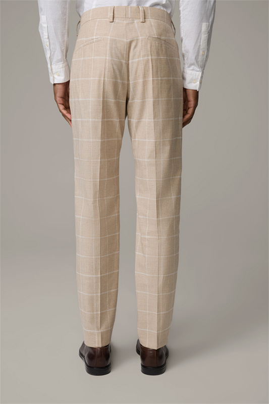 Pantalon à plis marqués Max, beige à carreaux