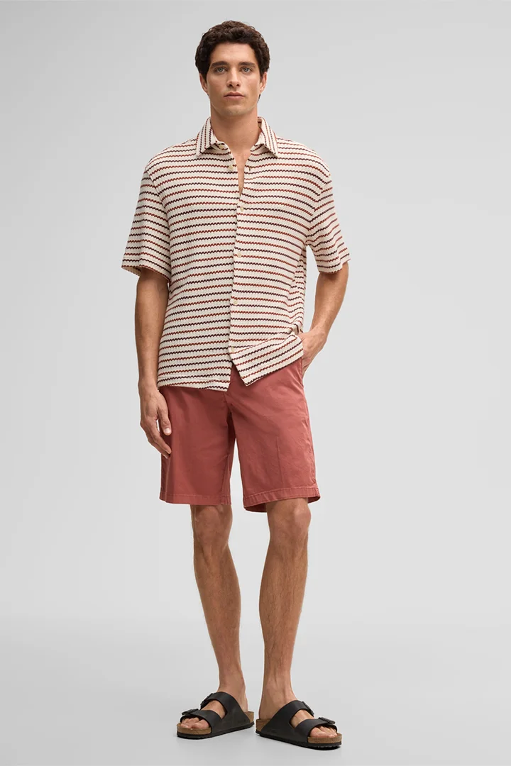 Führt zu Produktdetailseite „Kurzarm-Hemd Colin, creme/rot gestreift"