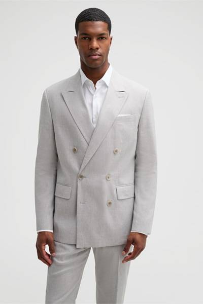 Mène à la page produit « Veste de costume en lin mélangé, argentée »