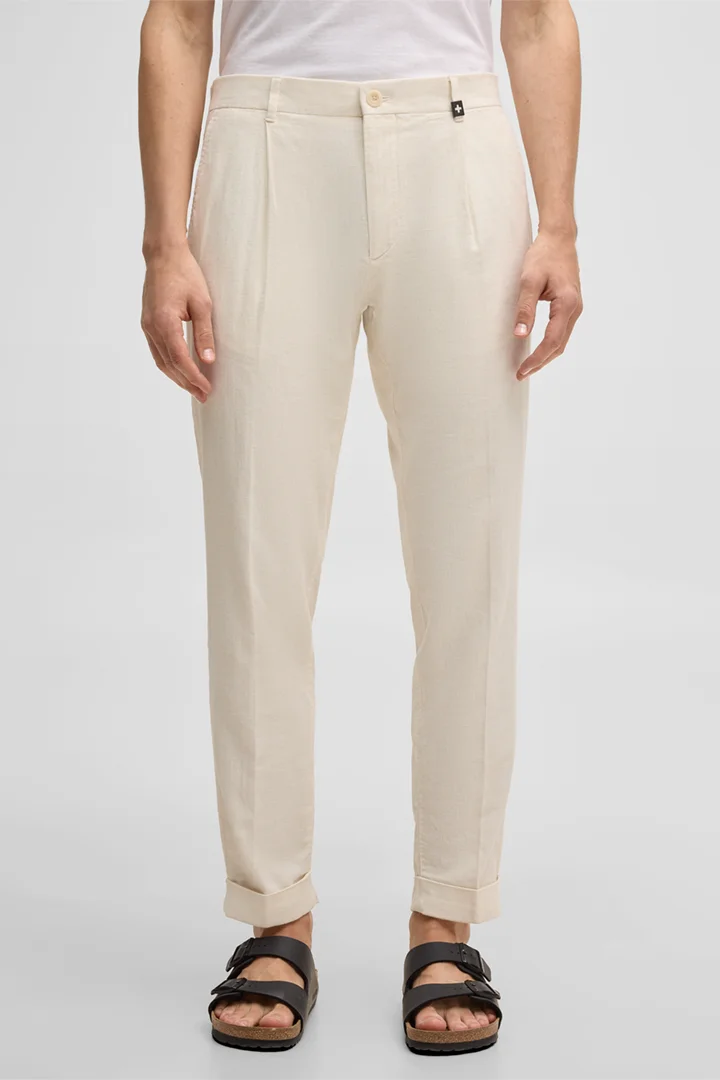 Leidt naar de productdetailpagina „Bandplooibroek Louis, beige gemêleerd"