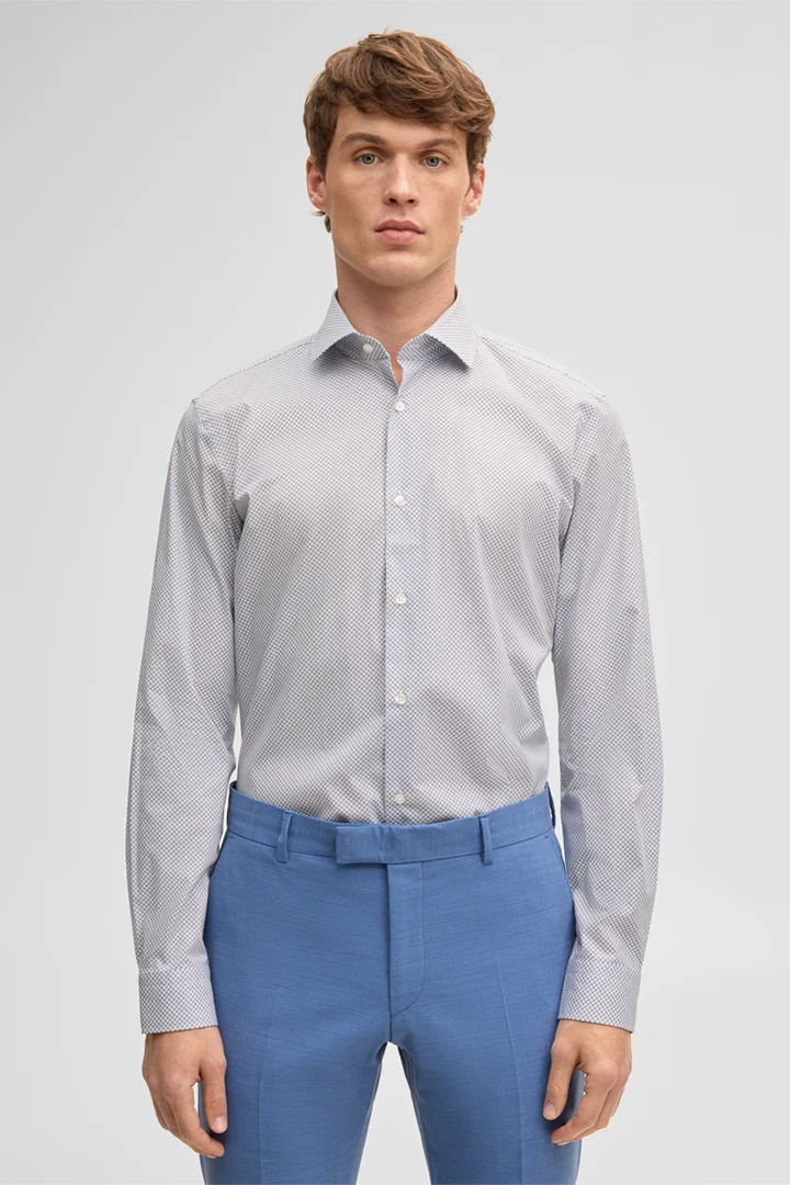 Führt zu Produktdetailseite „Hemd Stan, weiß/dunkelblau gemustert"