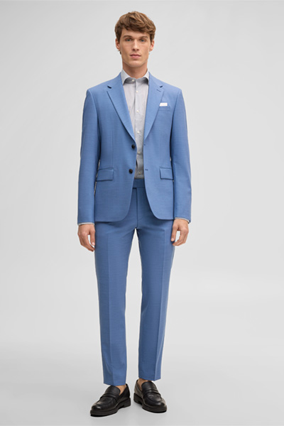 Hemd Stan, weiß/dunkelblau gemustert