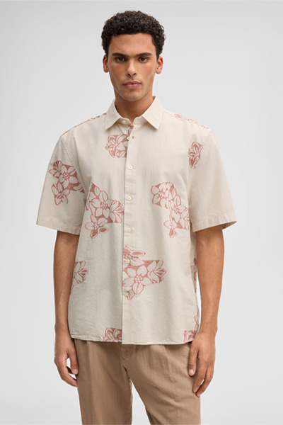 Kurzarm-Hemd Casyn, offwhite/rot floral