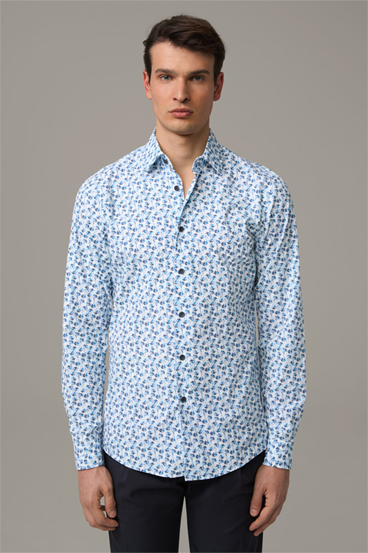 Baumwoll-Hemd Stan, blau gemustert