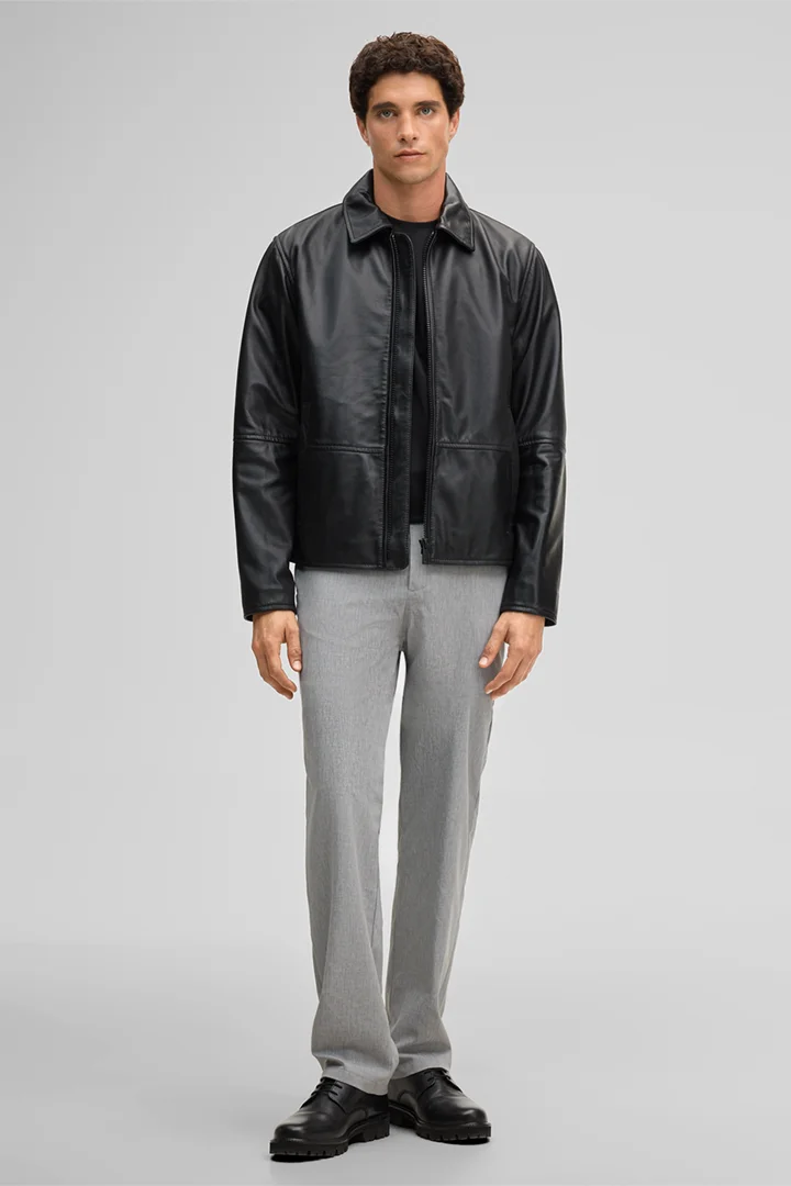 Leads to product detail page "Kellan Leather Jacket in Black"